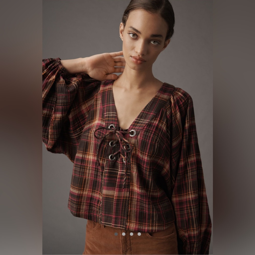 Anthropologie Long-Sleeve Lace-Up Dolman Blouse